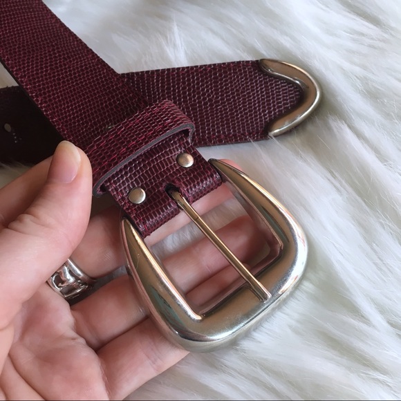 Maroon Python Snake Print Belt with Silver Buckle - Picture 3 of 5